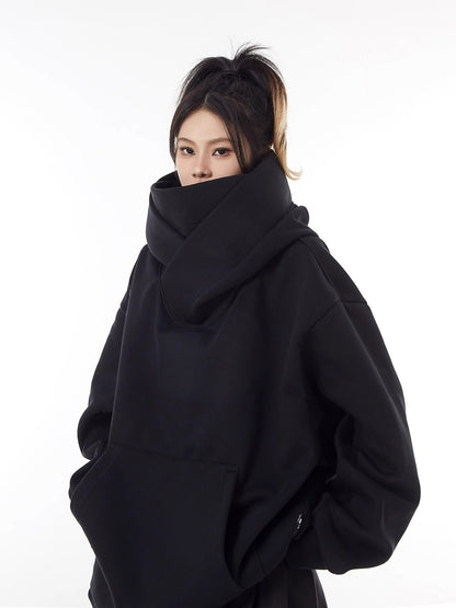 Loose High Collar Fleece Lined Hoodie My Store