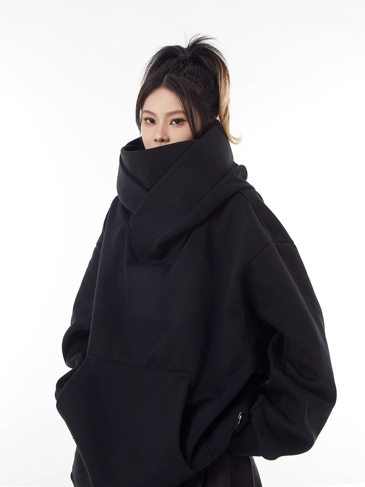 Loose High Collar Fleece Lined Hoodie My Store