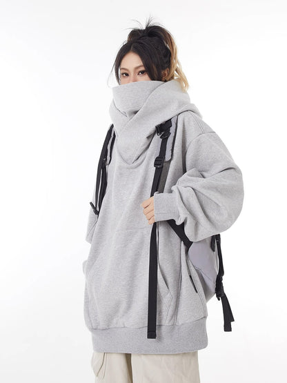 Loose High Collar Fleece Lined Hoodie My Store